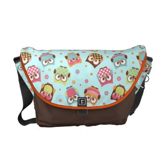 Cute Modern Owls Messenger Bag (blue & chocolate) rickshawmessengerbag