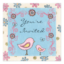 Cute Mom and Baby Bird Baby Shower Invitation