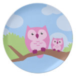 Cute Mom and Baby Owl Plate