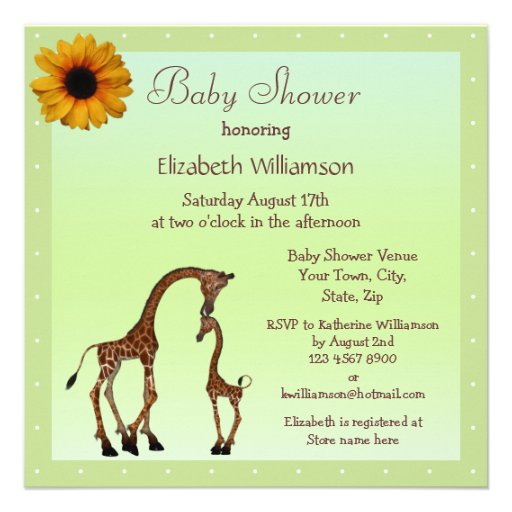 Cute Mom & Baby Giraffe Neutral Green Baby Shower Invitations