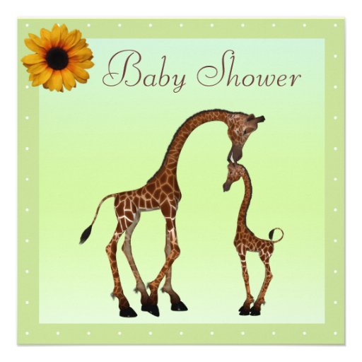 Cute Mom & Baby Giraffe Neutral Green Baby Shower Invitations