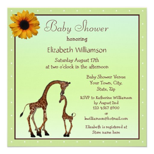 Cute Mom & Baby Giraffe Neutral Green Baby Shower Custom Invitation