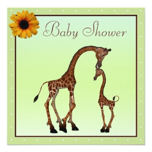 Cute Mom & Baby Giraffe Neutral Green Baby Shower Custom Invitation