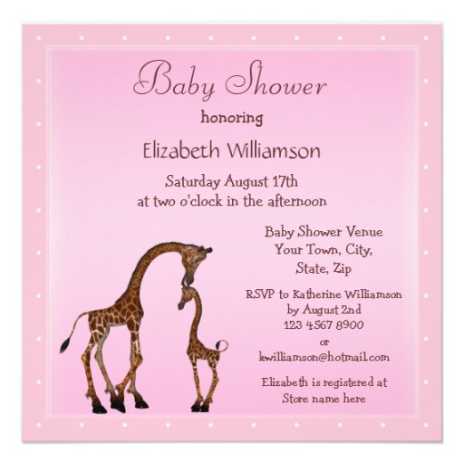 Cute Mom & Baby Giraffe Pink Baby Shower Custom Invitation