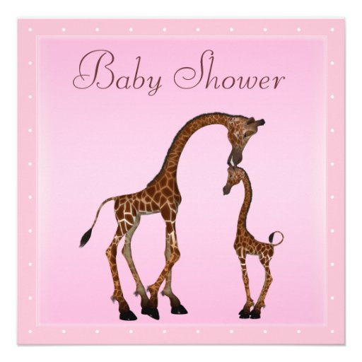 Cute Mom & Baby Giraffe Pink Baby Shower Custom Invitation