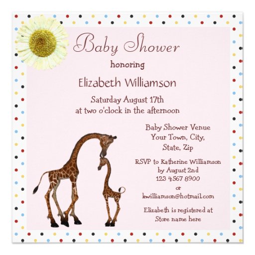 Cute Mom & Baby Giraffe Pink Baby Shower Custom Invite