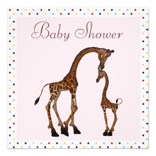 Cute Mom & Baby Giraffe Pink Baby Shower Custom Invite