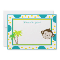 Cute Monkey Aqua Yellow Dot Birthday Thank you invitations