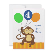 Cute Monkey Balloon Note Card Custom Announcement