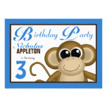 Cute Monkey Blue Birthday Party Invitations