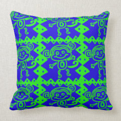Cute Monkey Blue Lime Green Animal Pattern Pillows