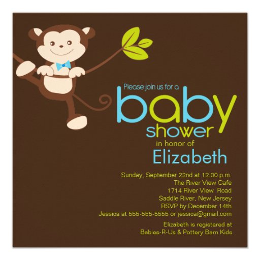 Cute Monkey Boy Baby Shower Invitation (front side)