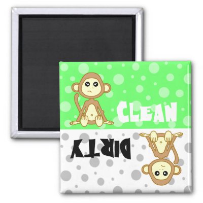 Cute Monkey Clean / Dirty Dishwasher Magnet