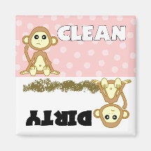 Cute Monkey Clean / Dirty Pink Dishwasher Magnet