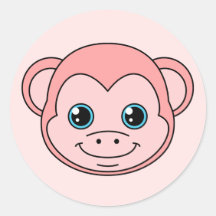 Cute Monkey Cotton Candy Round Sticker