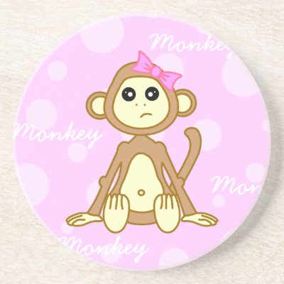 Cute Monkey Girl Cartoon Beverage Coaster by JKLDesigns