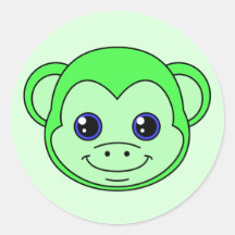 Cute Monkey Green Apple Round Stickers