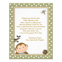 Cute Monkey Green/Brown Thank you cards Personalized Announcements