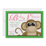 Cute Monkey Green &amp; Pink Baby Shower Invitations