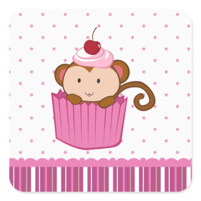 Cute monkey in a cupcake polkadots square stickers sticker