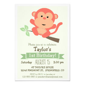 Cute Monkey, Jungle Animal Kid's Birthday Party 5x7 Paper Invitation Card