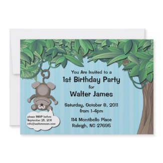 Cute Monkey Jungle Birthday Party Blue Invitation invitation