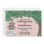 Cute Monkey Jungle Birthday Party Pink Invitation
