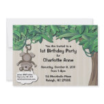 Cute Monkey Jungle Birthday Party Tan Invitation