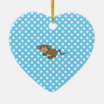 Cute monkey on blue polka dots ornament