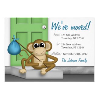 Cute Monkey on Doorstep - Moving Announcements