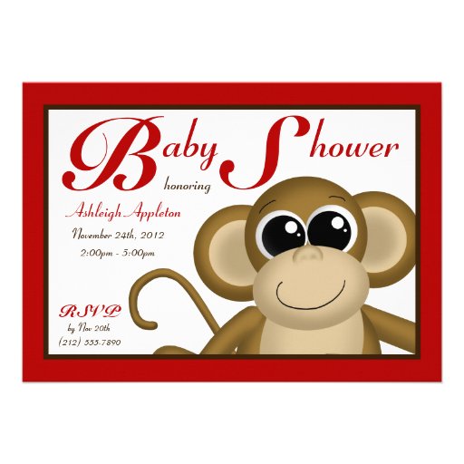 Cute Monkey Red Baby Shower Invitations