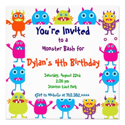 Cute Monster Birthday Party Invitation Templates