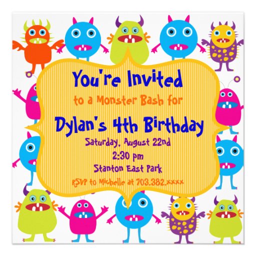 Cute Monster Birthday Party Invitation Templates