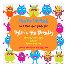 Cute Monster Birthday Party Invitation Templates