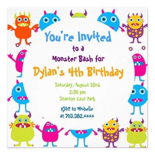 Cute Monster Birthday Party Invitation Templates