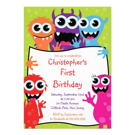 Cute Monster Birthday Party Invitations