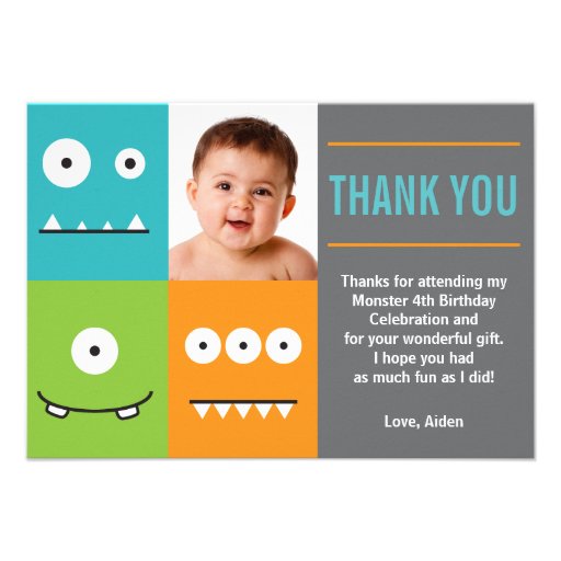 Cute Monster Faces Thank You Invitation