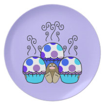 Cute Monster With Blue And Purple Polkadot Cupcake Plate