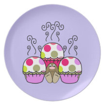 Cute Monster With Pink And Purple Polkadot Cupcake Party Plates