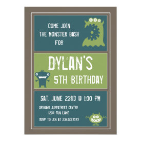 Cute Monsters Kids Birthday Party Invitations