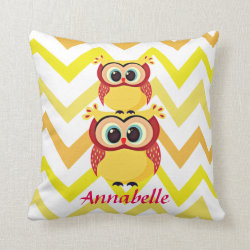 Cute mother and baby owl on a chevron background pillow