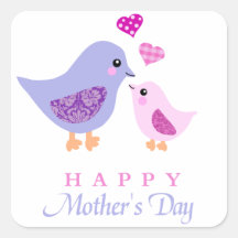 Cute mother and child birds mother's day square sticker