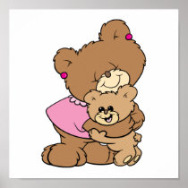cute mother bear hugging baby bear design poster