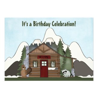 Cute Mountain Cabin Birthday Invitations