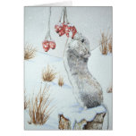 Cute mouse snow scene wildlife art greeting card