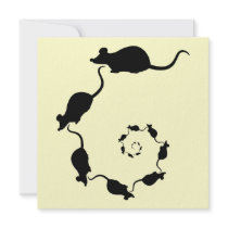 Cute Mouse Spiral. Black Mice on Cream. Custom Invitations