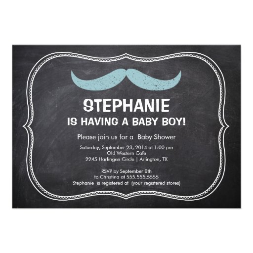 Cute Mustache Boys Baby Shower Invitation
