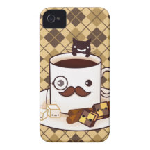 Cute mustache coffee cup on brown argyle iPhone 4 covers