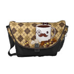 Cute mustache coffee cup on chocolate argyle rickshaw messenger bags