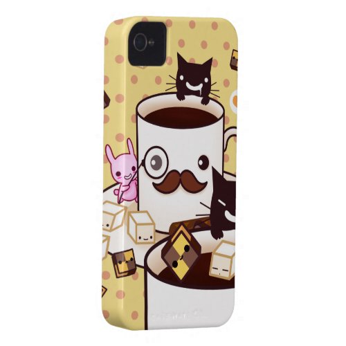 Cute mustache coffee cup with kawaii animals iphone 4 case-mate case